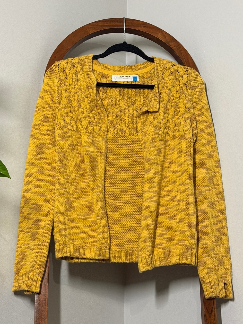 Anthropologie Sparrow SMALL Mustard Yellow Open Front Knit Cardigan Sweater